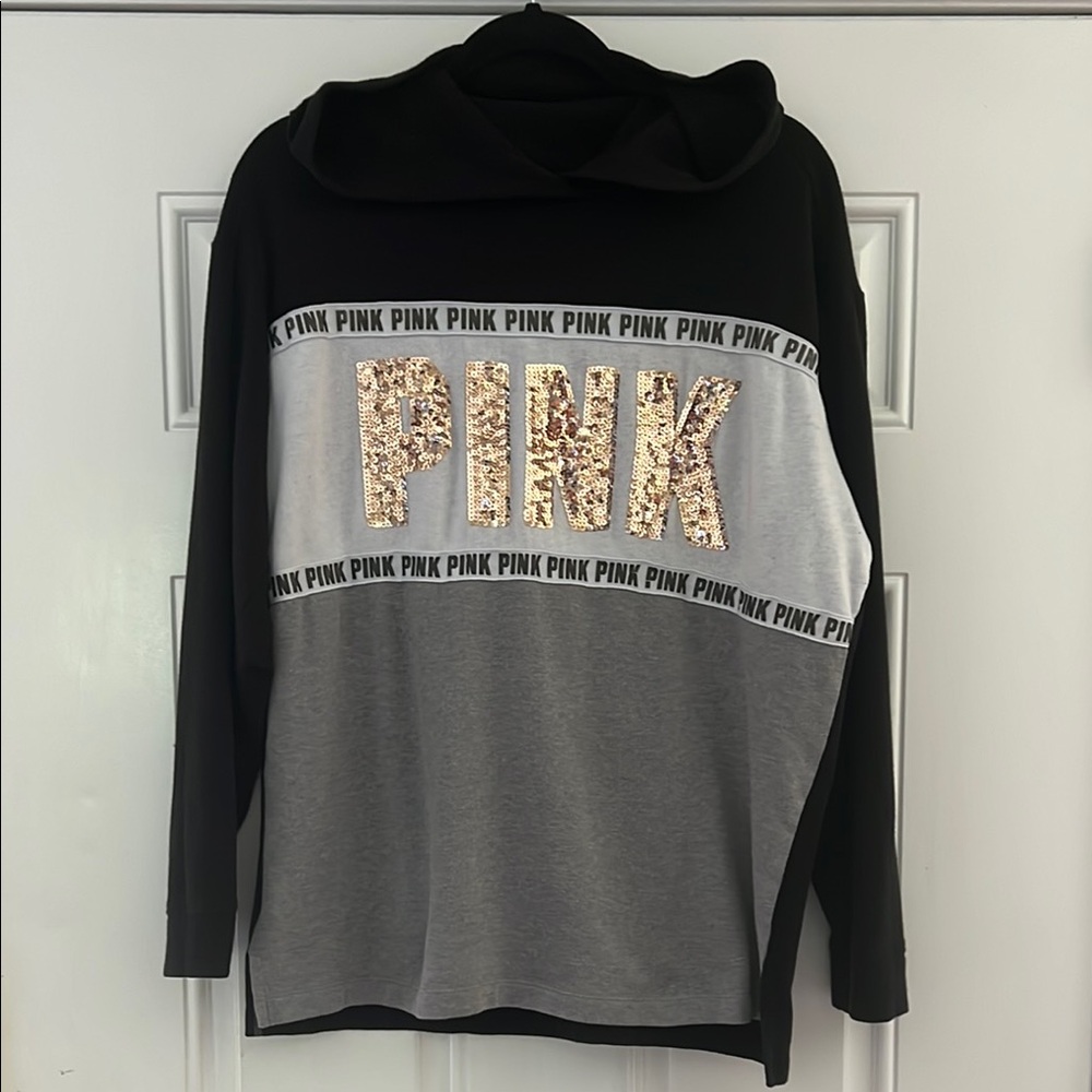 PINK Victoria’s Secret Black / Gray Hoodie Size: M